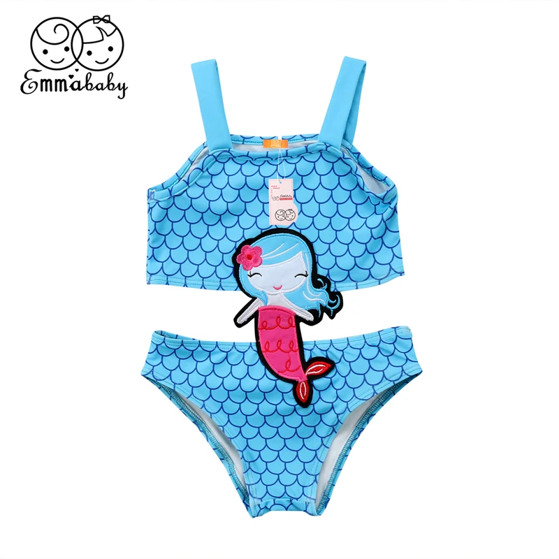 Модный милый цельный купальный костюм без рукавов с рисунком для маленьких