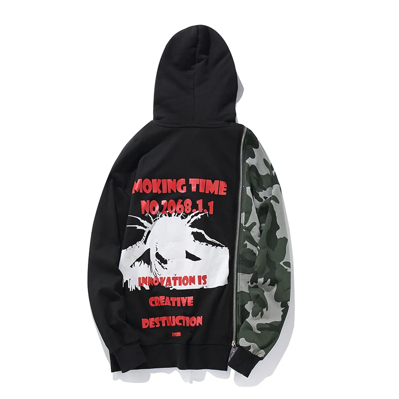 Одежда высшего качества камуфляж лоскутное молнии Для мужчин женщин Толстовки