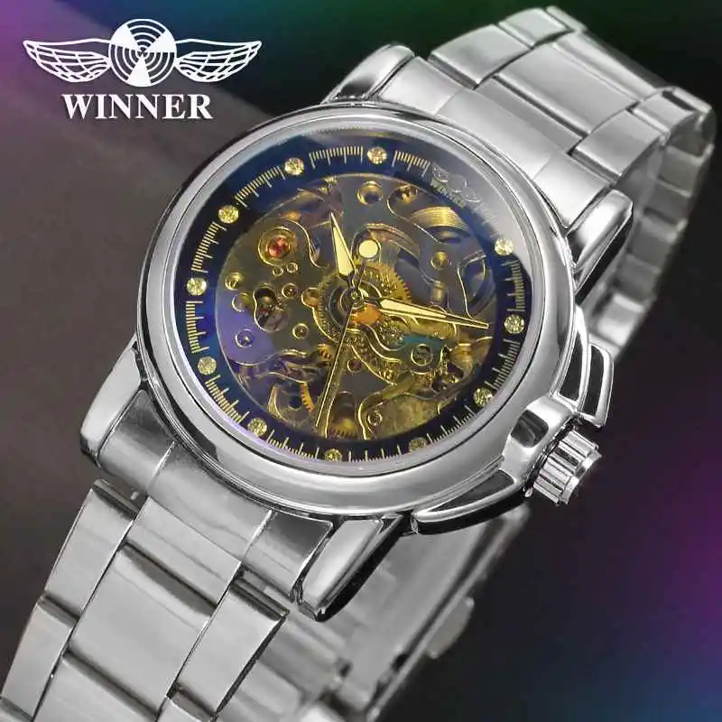 Часы WINNER женские деловые автоматические механические с ремешком из стали 0167B|box