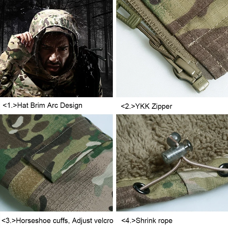 CQB Зима Открытый камуфляж Пеший Туризм куртки Для мужчин флис Термальность