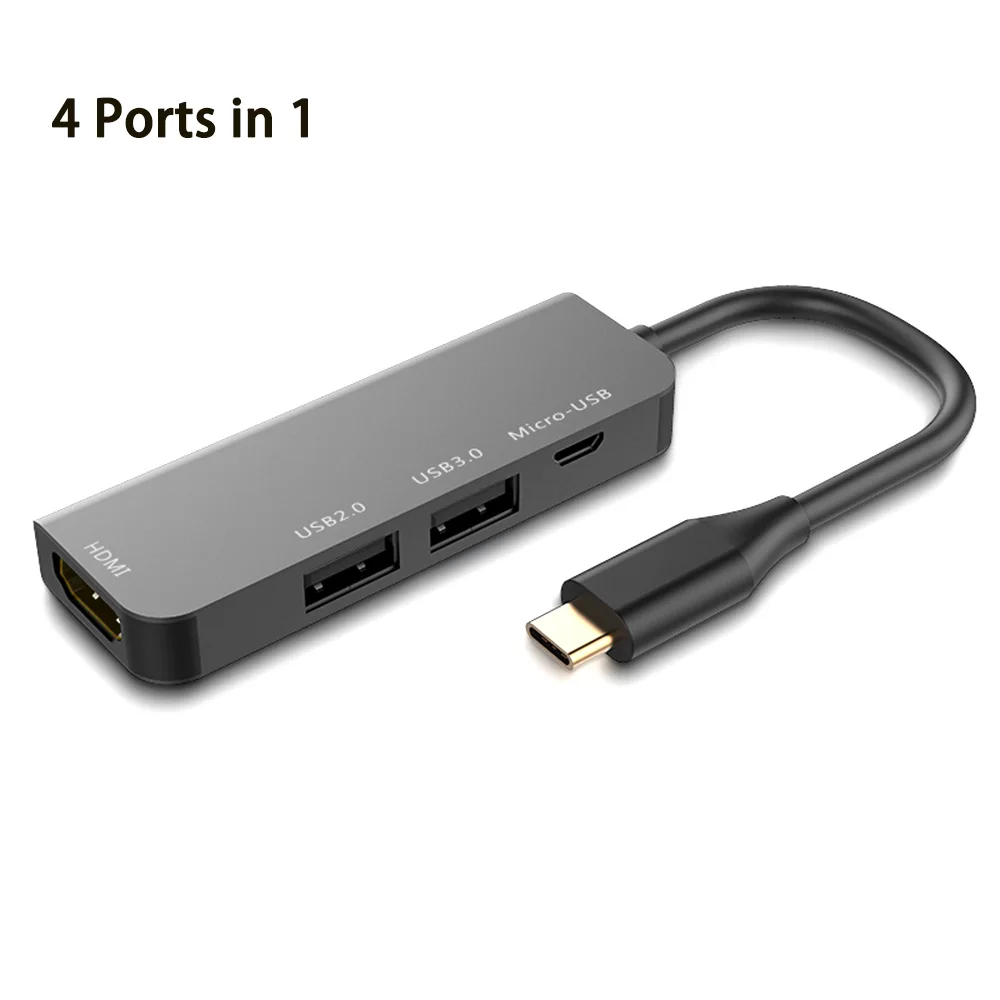 As the show Usb type C к HDMI адаптер usb-хаб C Tpye-C к HDMI Micro USB 3,0 4 USB порт концентратор разветвитель адаптер концентратор для MacBook huawei samsung - Цвет: As the show