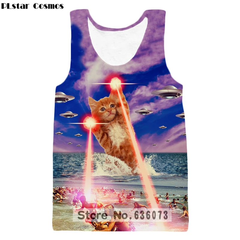 

PLstar Cosmos The Kitten No One Loved Vest Killer Laser Kitten Tank tops Funny Animal Cat Design Full 3D Print Summer Style vest