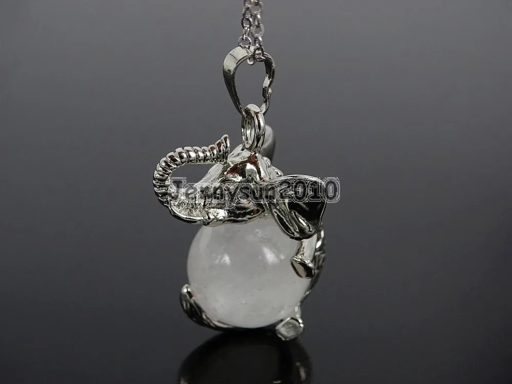 

Natural Clear Quartz Gems Stone Round Ball Chakra Healing Elephant Pendant Necklace Beads Healing Jewelry Design 10Pcs/Pack