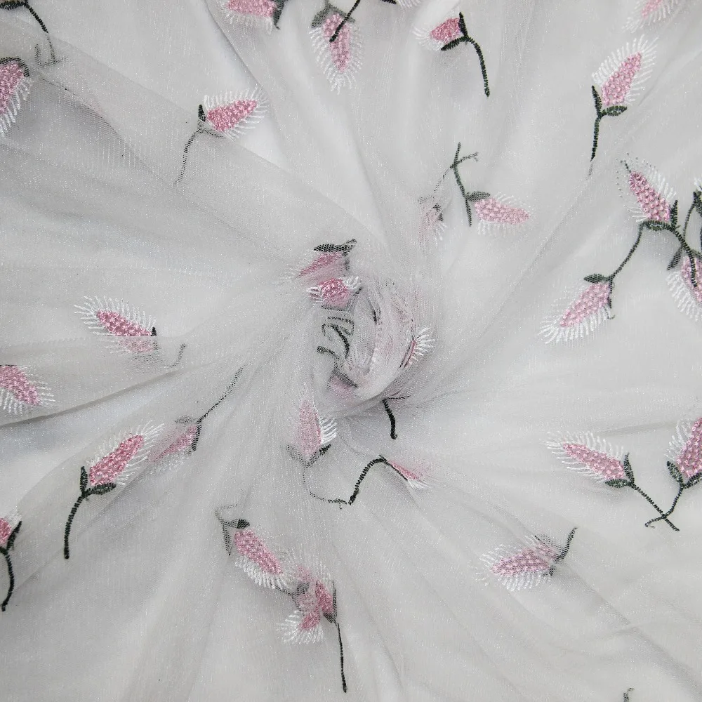 Мягкий Тюль с вышивкой розовая сетчатая ткань цветочным принтом Розовая Желтая