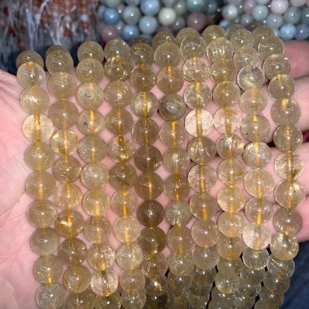 Настоящий золотой волос Rutile кварцевый и из натурального камня бусины DIY Свободные драгоценные камни бусины для изготовления ювелирных изделий strand 1" оптом
