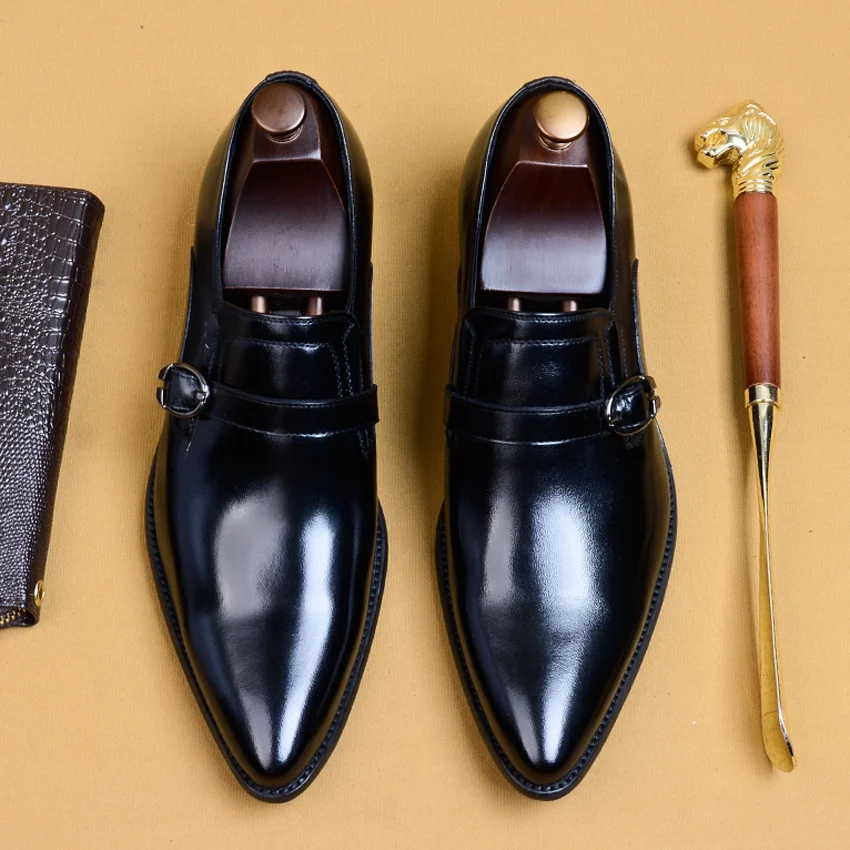Классические Формальные туфли из натуральной кожи мужские на ремешках