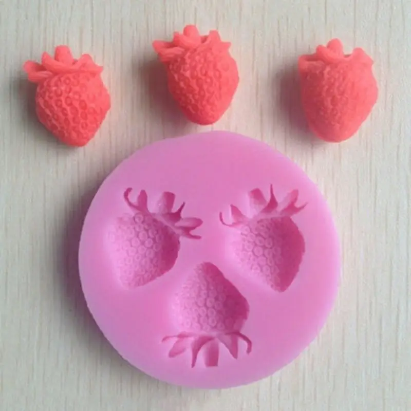3 отверстия в форме клубники силиконовая форма для выпечки цветка Fondant (сахарная)
