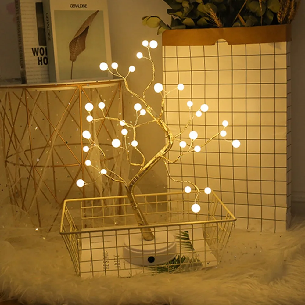 36 LEDS Warm Украшение дома ночника для Спальня прикроватная настольная лампа Батарея работать 36 шт./108 шт. светодиодный Медный провод ночной Светильник дерево светильник - Испускаемый цвет: 36 LEDS Warm