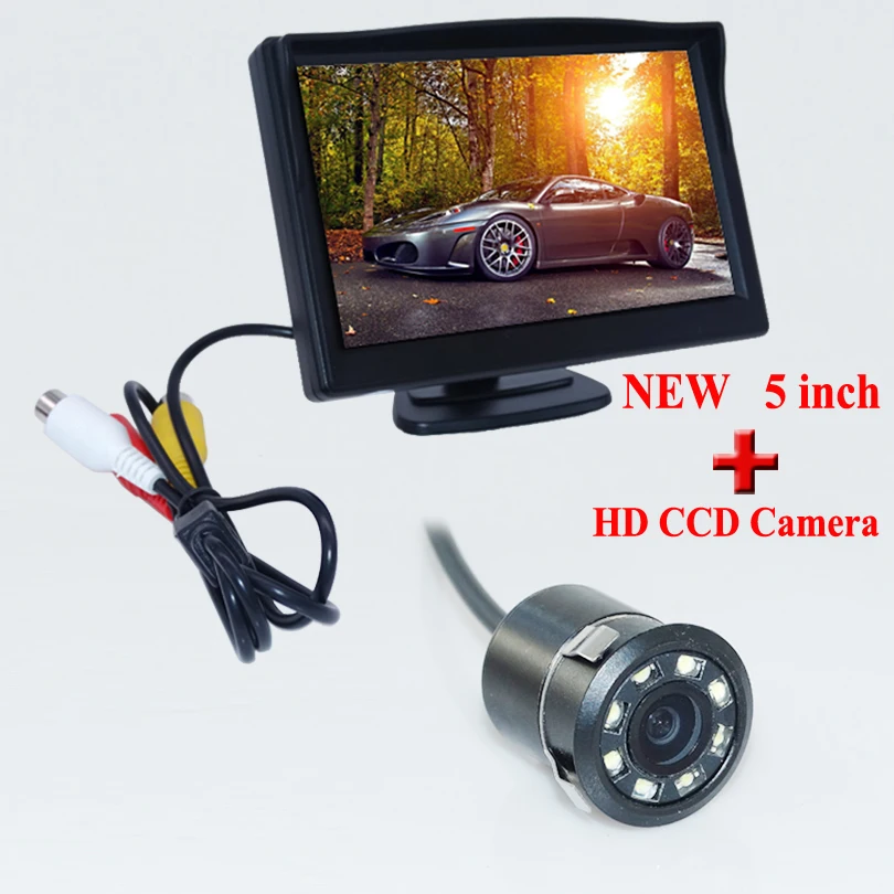 

high quality 8 led ccd lens car rear view camera + plastic shell car monitor 5" display use for kinds of cars