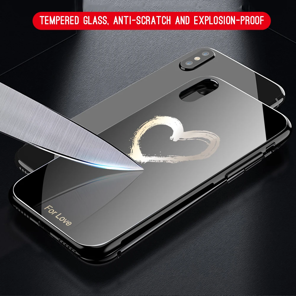 Tempered glass Soft TPU Edge Case For iPhone XS MAX XR 8 7 6 6S Plus 11 pro max Painted Layer Back Cover Love Heart Cases | Мобильные
