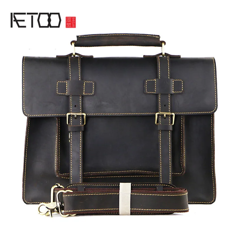

AETOO Europe and the United States selling foreign trade first layer of leather handbag retro leather postman package crazy hors