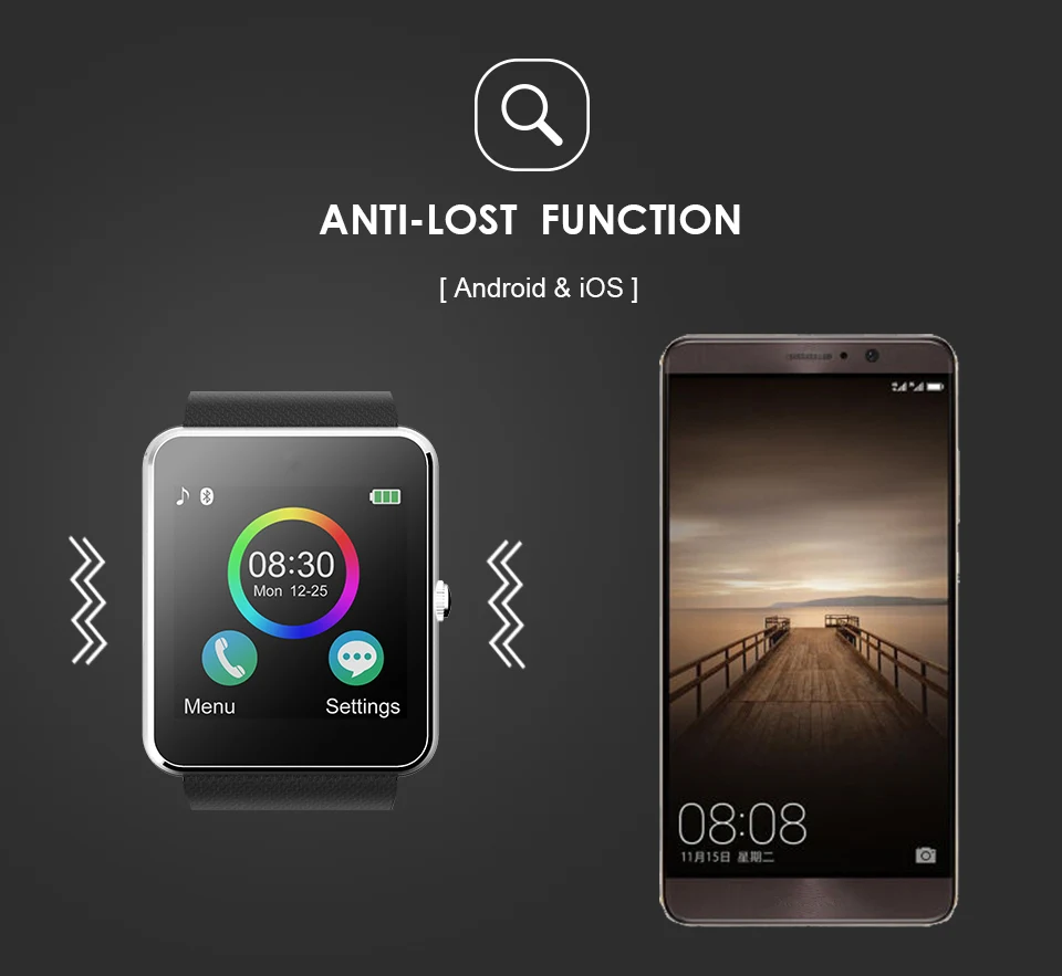 Bluetooth Smart часы Для мужчин GT08 с Сенсорный экран большой Батарея Поддержка сим-карта