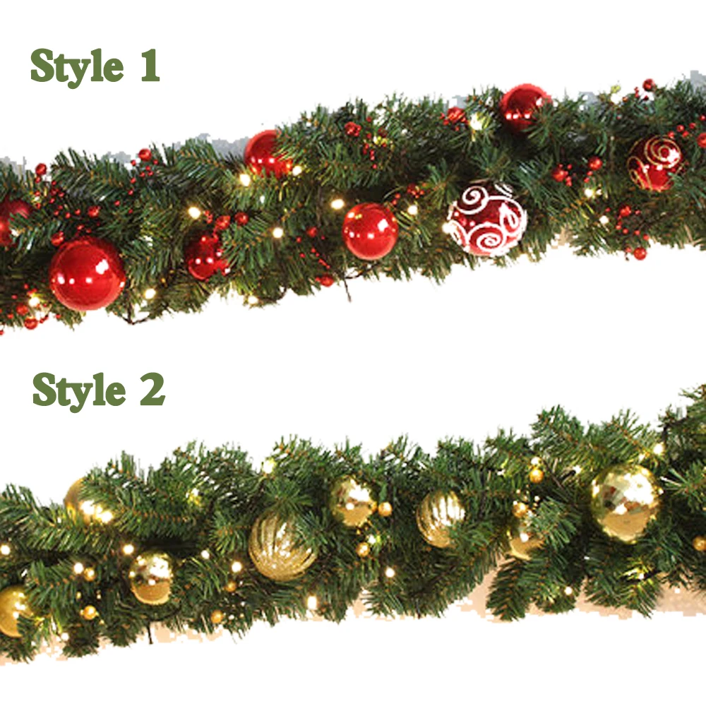 2 7 м Рождественская гирлянда зеленая с красными/золотыми баллами Рождественские
