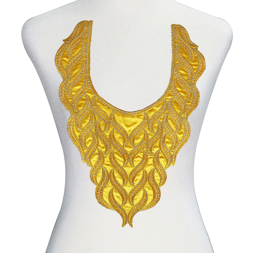 5 шт. Золотой металлический воротник стразы с бисером шейный аппликация из