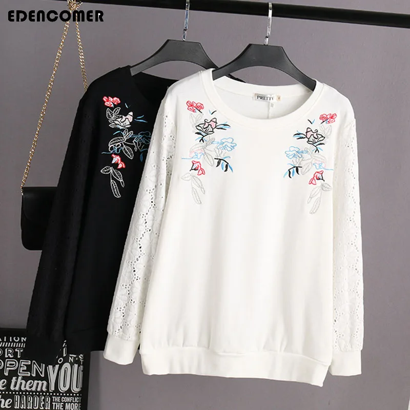 Женский свитер с вышивкой черный белый пуловер Свитера большого размера на весну