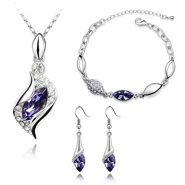 purple Angel hawk Eyes австрийский кристалл кулон браслет серьги ожерелье Подарки для женщин влюбленных модные Ювелирные наборы Прямая поставка - Окраска металла: purple