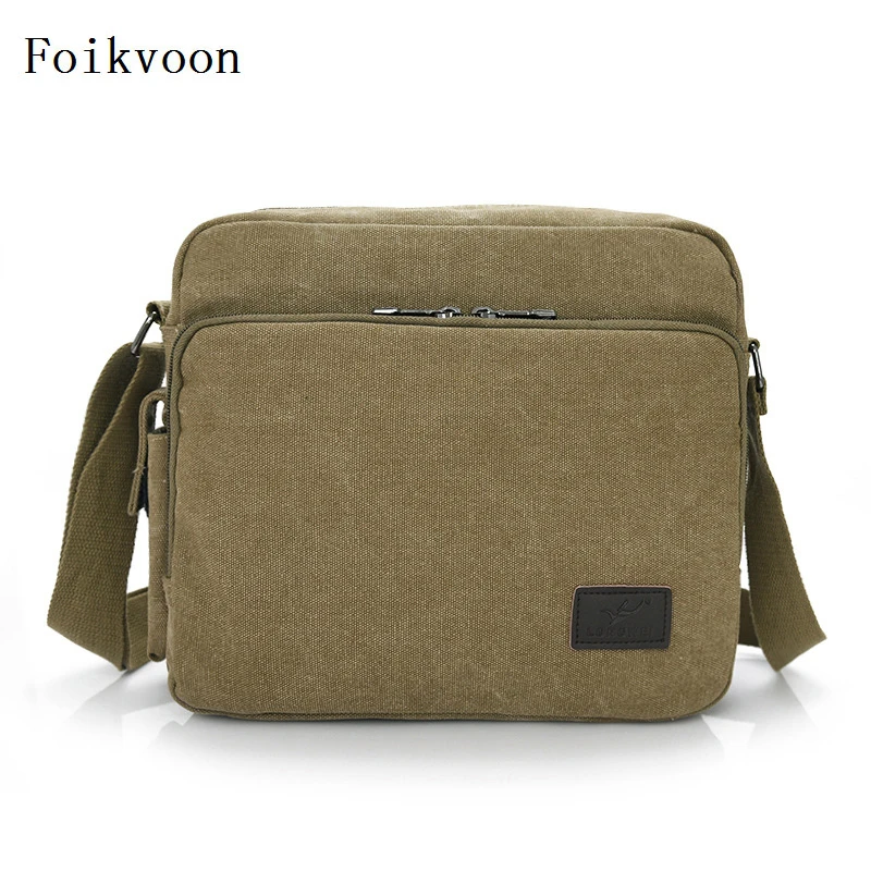 Foikvoon Холст сумка Для мужчин ретро Популярные парня Crossbody одноцветное Цвет