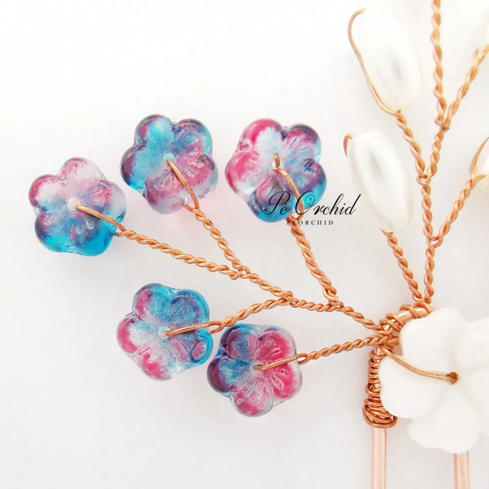 PEORCHID глазурованные цветы шпильки розовое золото невесты свадебные головные