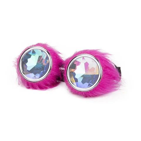 Очки в розовой пушистой оправе, дизайнерский панк-калейдоскоп, Рейв, радужные хрустальные линзы, очки в стиле стимпанк, празднивечерние чки