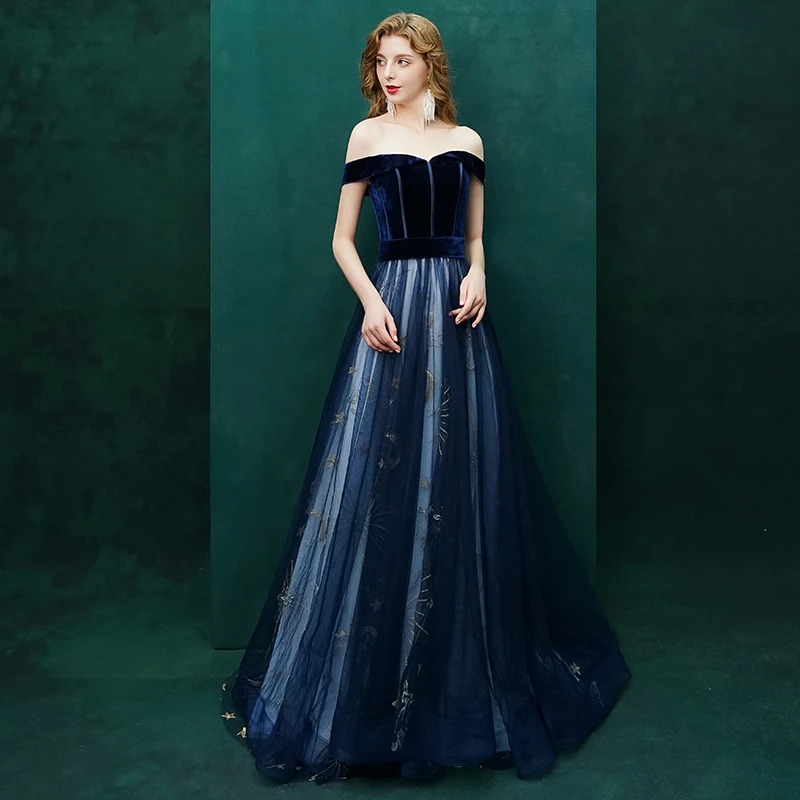 Винтажный велюровый кружевной вырез лодочкой длинные платья с открытыми плечами