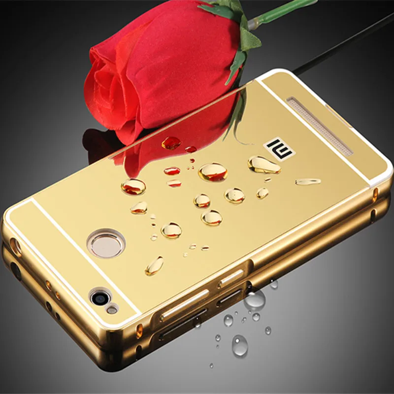 Роскошный позолоченный акриловый зеркальный чехол с алюминиевой рамкой для Xiaomi