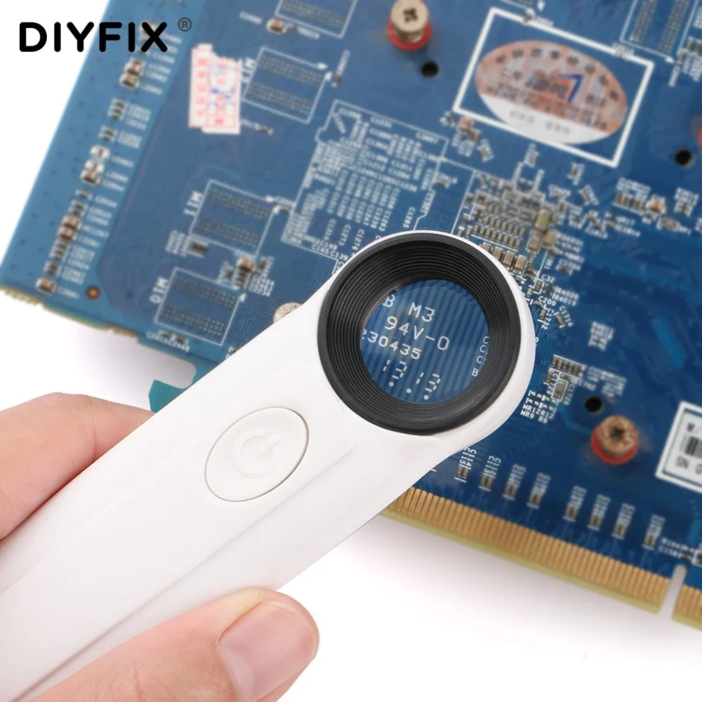 DIYFIX 2 светодиодный светильник ручная лупа для чтения оптическая Лупа 40X