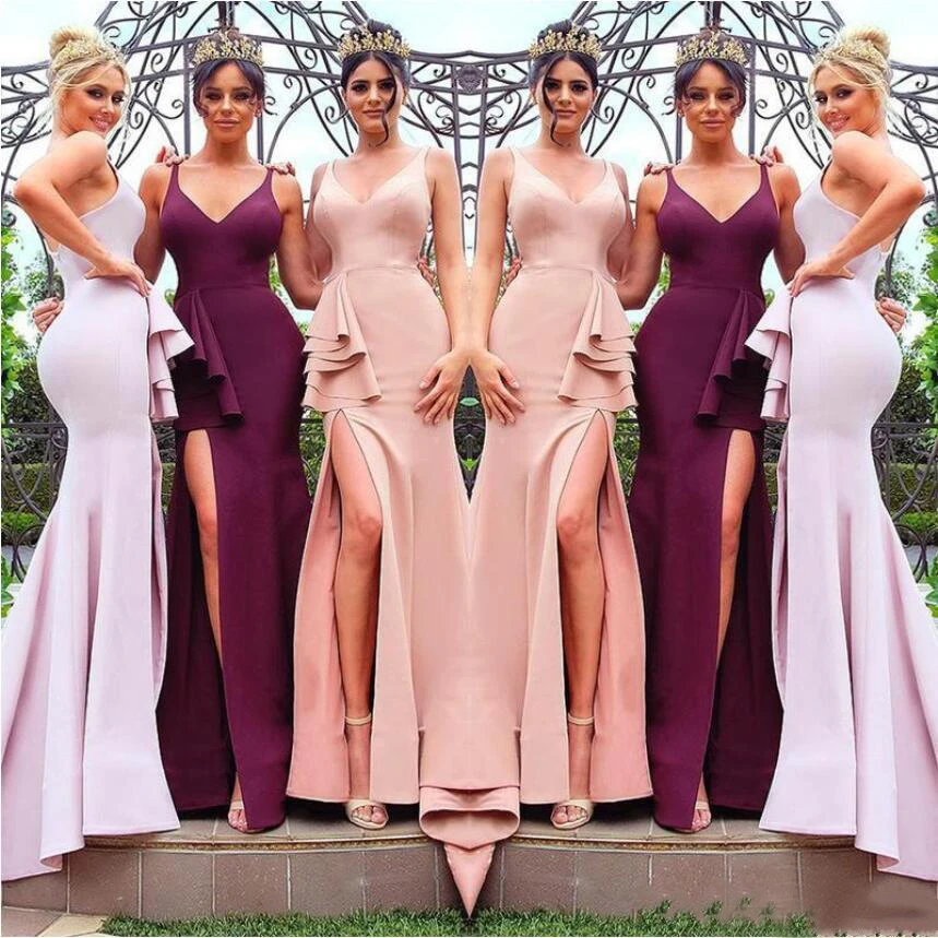 Vestido de festa longo сексуальные платья подружек невесты с v образным вырезом для
