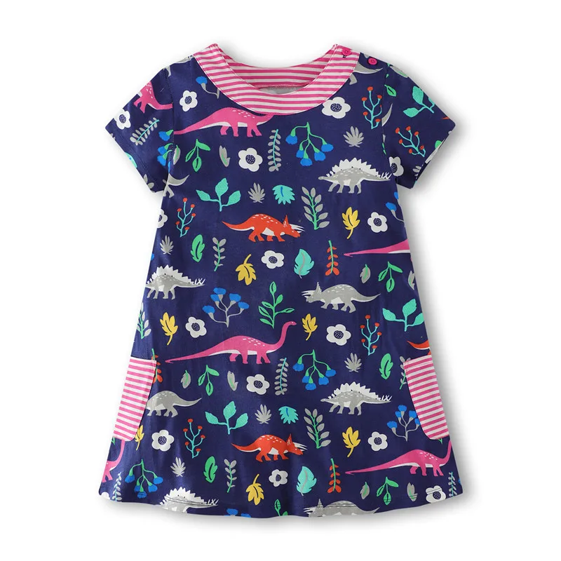 Children's Girls Dresses 3-12T Dinosaurs Summer Princess Cotton Baby New Arrival Hot Selling Kids Party Clothing | Детская одежда и