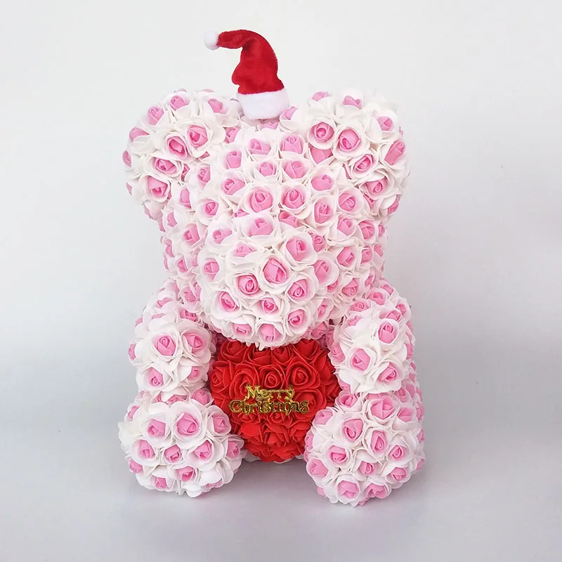 PINK1 Плюшевый медведь Роза медведь с сердцем искусственные розы Пена розы цветок Рождество украшение для дома Рождественский подарок - Color: PINK1