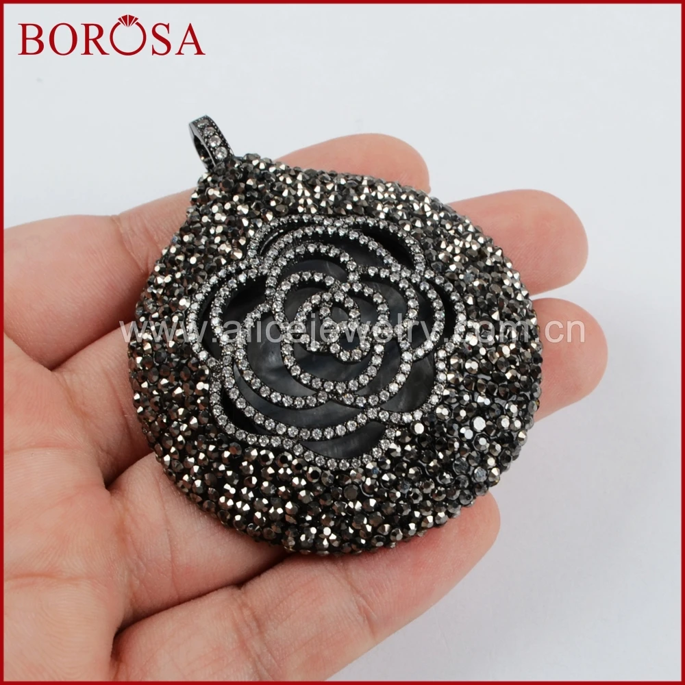 BOROSA 3 шт круглая Роза кулон микро проложили CZ цветок с кристаллом горный хрусталь