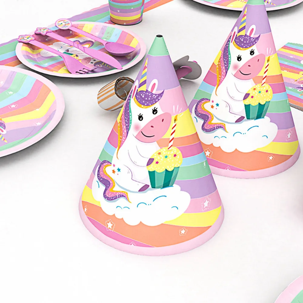 Одноразовые столовые тарелки PATIMATE Unicorn одноразовые бумажные соломинки салфетки
