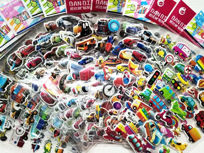 

40pcs Boy's Cars 3D Bubble Sticker Cartoon Digger Forklift Bus Motorcycle Vehicle Puffy Stickers Early Learning Gift no Repeat