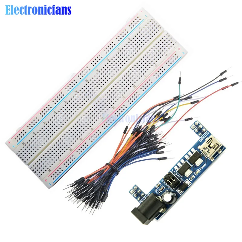 Модуль питания MB102 3,3 В 5 В + макетная плата MB102 830 точек + соединительные кабели