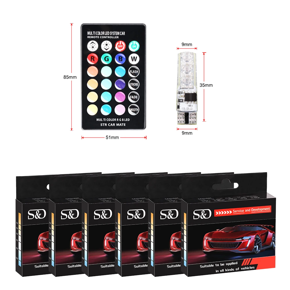 

4Pcs T10 W5W LED Car Lights LED Bulbs RGB With Remote Control 194 168 501 Strobe Led Lamp Reading Lights White Red Amber 12V