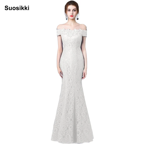 Длинное вечернее платье в стиле «русалка», милое, расшитое бисером платье, Femme Bal, для выпускного, свадьбы, вечеринки, вечерние платья, Черное вечернее платье с открытой спиной - Цвет: Белый