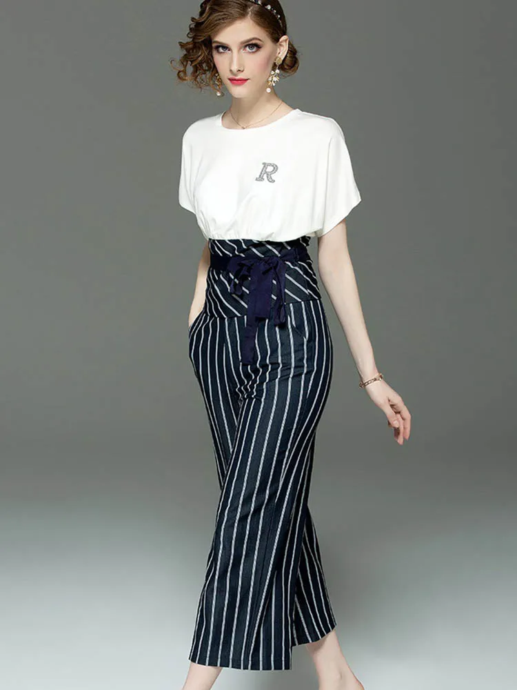 High Quality 2019 Summer New Fashion Women Sets Suit Casual Fashion Short Sleeved Shirt Wide Leg Pants Suit Two-piece Trend L208