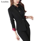 Женский Деловой брючный костюм, черного цвета, блейзер для работы, осень