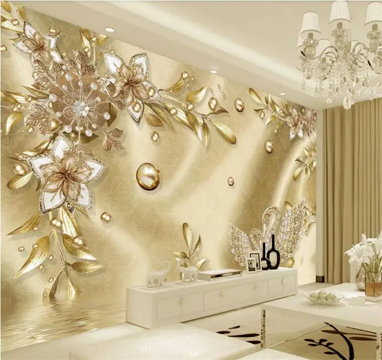 Пользовательские фото обои 3D стерео Золотой цветок драгоценность Европейский