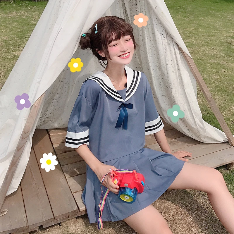 Japanese School sailor uniform fashion school class navy uniforms for Cosplay girls suit 2Pcs / Set | Тематическая одежда и