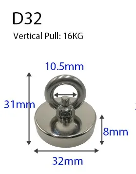 D32(16KG MAX) Поисковый магнит Сильный спасательный магнит магнитик горшок рыболовные магниты Imanes Deep Sea Salvage рыболовный крючок магнит все размеры сокровище чехол охотничий - Цвет: D32(16KG MAX)