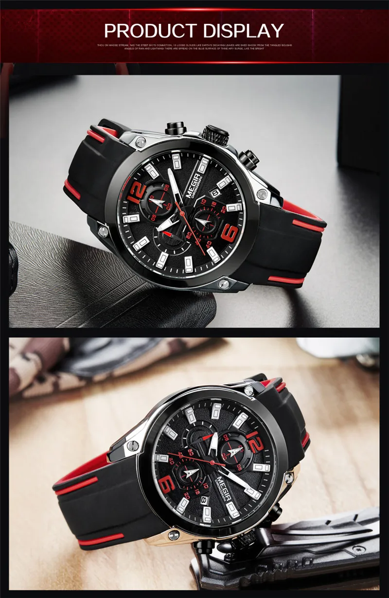 Часы MEGIR Мужские Наручные с хронографом брендовые Роскошные водонепроницаемые