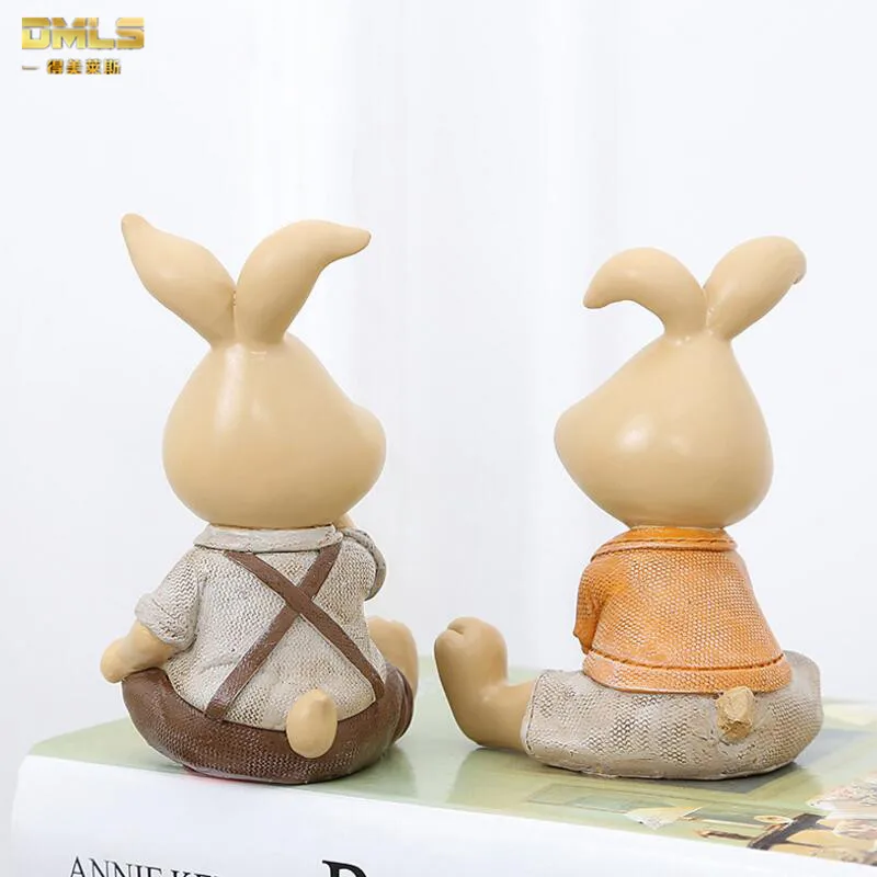 Lover Toy Rabbit Figures Figurines Resin Artware Lovely Couple Ornaments Doll For Home Decoration 2 pcs/set Free Shipping | Дом и сад