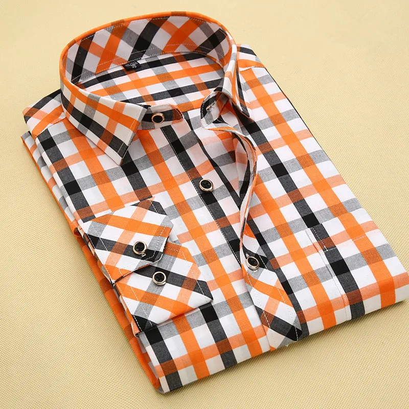 2016 Мужчины Весна Клетчатые Рубашки С Длинным Рукавом Хлопок Повседневная Тонкий