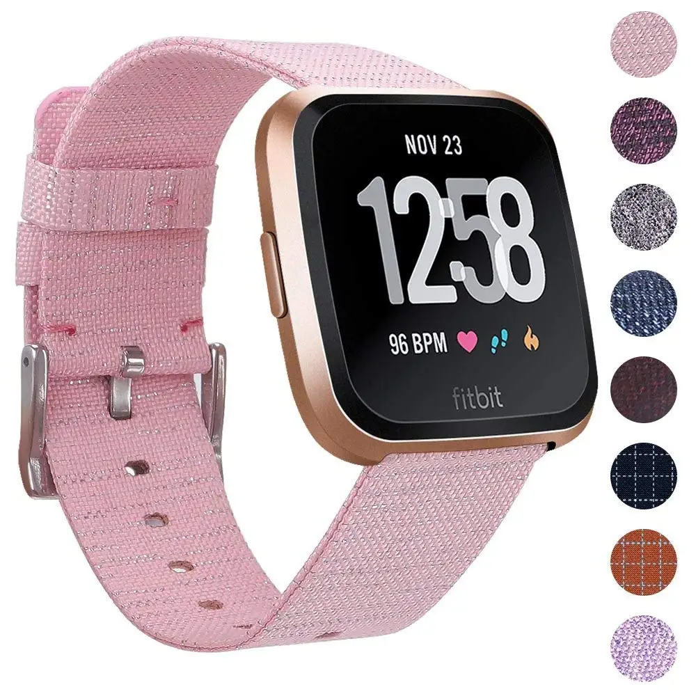 TORQUILA тканый нейлоновый ремешок для Fitbit Versa Смарт-часы Регулируемый тканевый дышащий быстросъемный Браслет замена - Цвет ремешка: Pink
