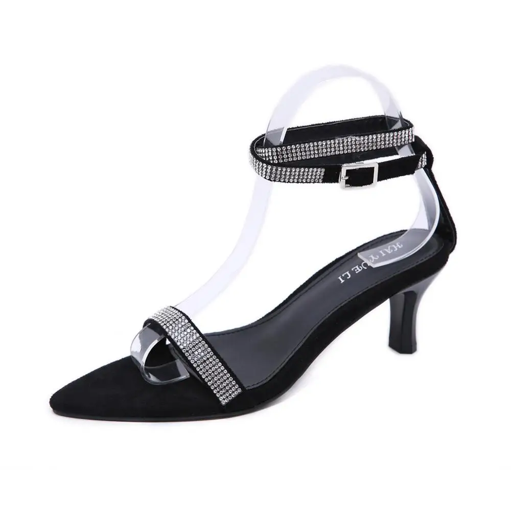

Sexy Leopard Tip Rhinestone Women's Sandals NIUFUNI 2020 Low Heels Summer New Belt Buckle Fashion Color Matching Casual Shoes