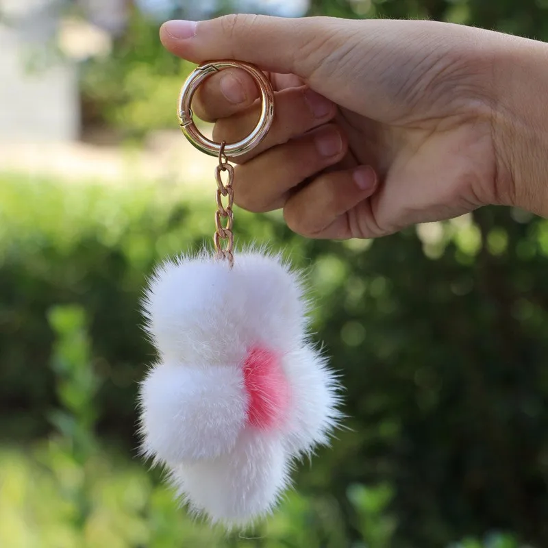 Новый норковый брелок в виде цветка милый меховой для ключей с монстром сумка