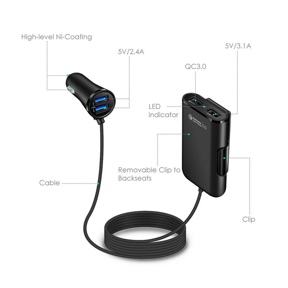 4 порта Быстрая зарядка 3 0 + 2.4A 3.1A USB Автомобильное зарядное устройство