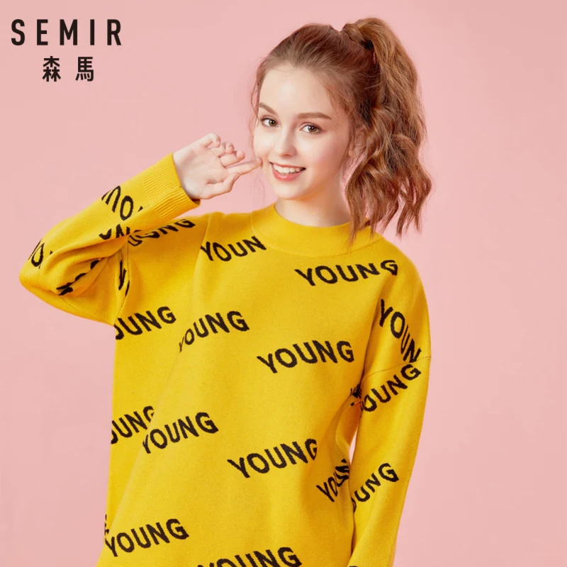 Женский Длинный свитер-водолазка SEMIR с имитацией воротника Вязаный резинкой на