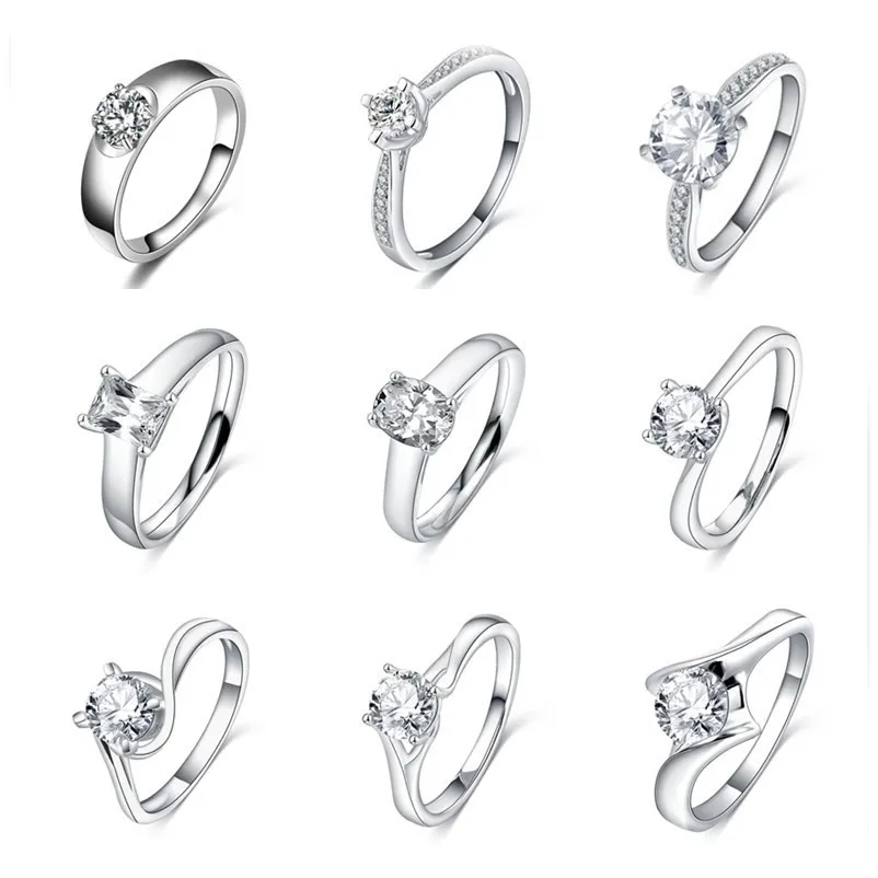 Прямая доставка серебряные белые кольца с кубическим цирконием AAA циркон