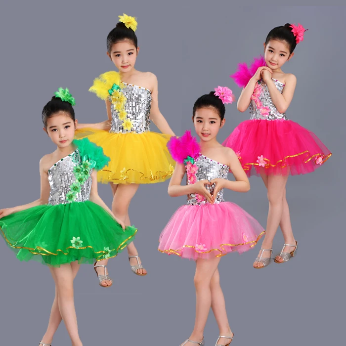 Современные джазовые танцевальные костюмы для девочек платье с блестками сальсы